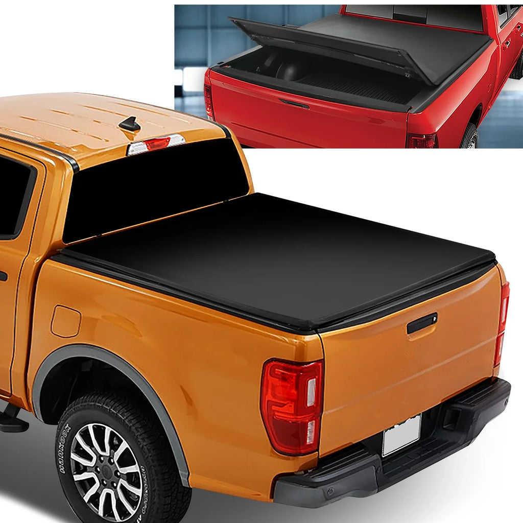 Trunk Motoring Tonneau to Adjustable For Short Cover 2019 Black 6Ft Ranger Ford DNA Soft Aluminum Matte Frame TTC-TRISOFT-091 Top 20 2021 Tri Bed -Fold Vinly