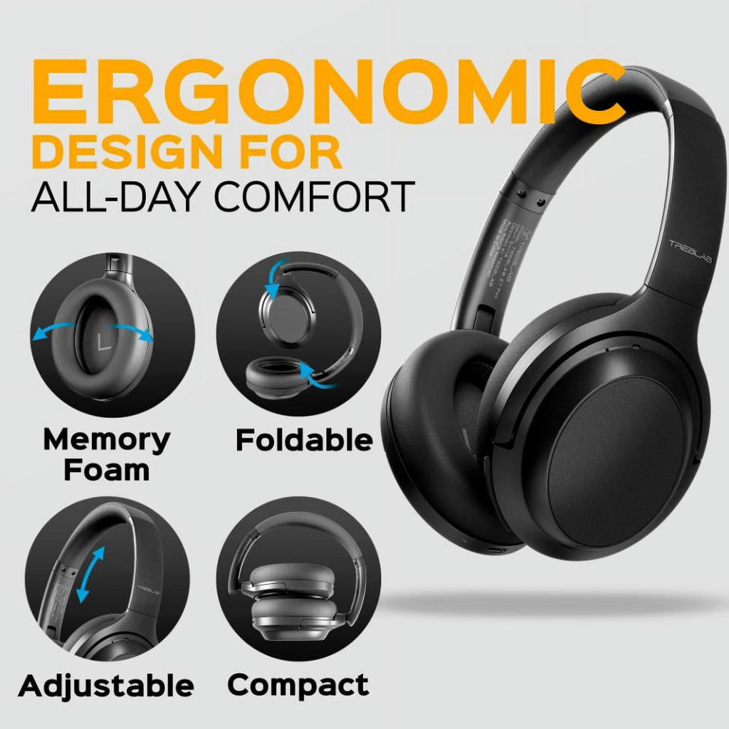 Noise Canceling Headphones Touch PRO Hybryd & USB-C Bluetooth Active Fast with Playtime Z7 (Grey) w/aptX, Control Ear Charging, - Sound, Over Wireless 45H Headphones Mic Stereo TREBLAB - ANC