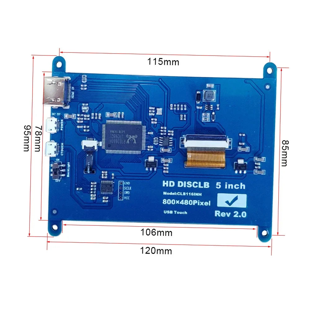 Tool USB Display Capacitive Htovila 800*480 Compatible Portable Small Educational with Resolution Inch 5 Raspberry Interface Pi with Touchscreen