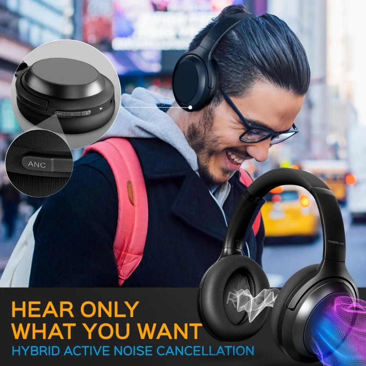 Noise Canceling Headphones Touch PRO Hybryd & USB-C Bluetooth Active Fast with Playtime Z7 (Grey) w/aptX, Control Ear Charging, - Sound, Over Wireless 45H Headphones Mic Stereo TREBLAB - ANC