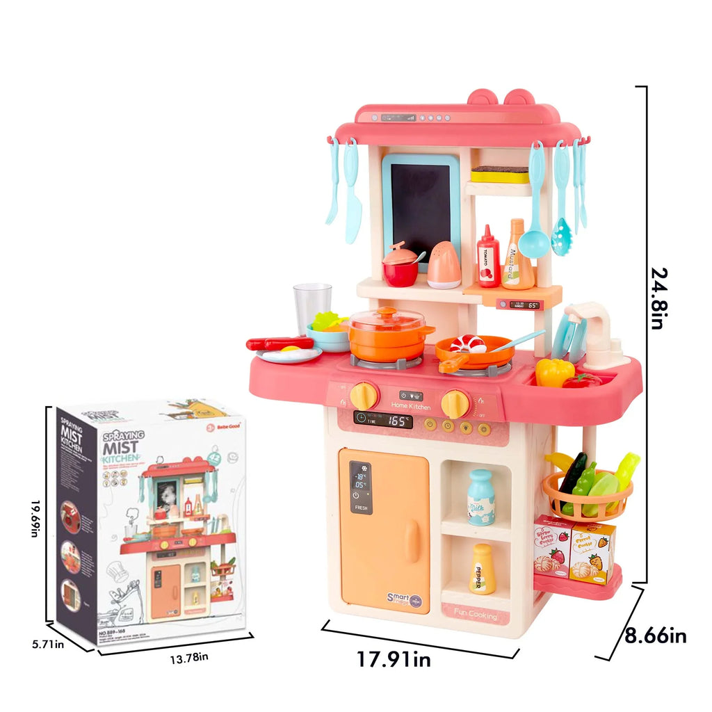 Toys Kids Sounds with Preschool for Educational Toys Kitchen Pink 42-Pack Accessories Toddlers, Girls Toddler Set Kitchen for and Play Toy for Lights, Food, Boys, Pretend Set Real