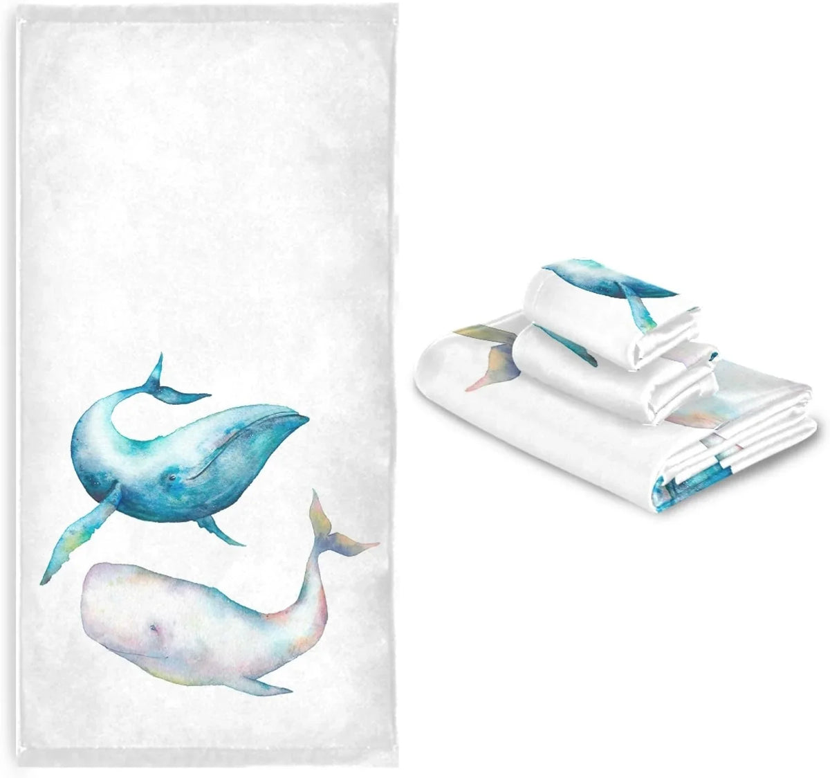 Towel, 3-Piece Marine Towel, Absorbent Ocean Life 1 Towel Whale GZHJMY 1 Quick Washcloth, Hand Drying Soft Humpback for Bathroom Towel 1 Sets, Sea Towels Whale Bowhead Bath Blue Set,Watercolor Bath