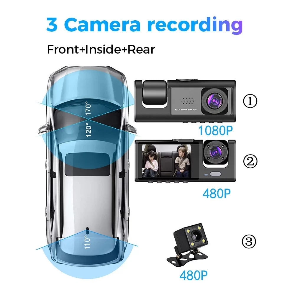 Cam Dash Car Rearview Recorder and WiFi Mirror Video Auto Features 3 Clear Interconnection, with Safety Pinnaco Cameras,