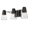 Lighting Ryker Metal/Glass Vanity Bath 3-Light Golden in Black/Clear Matte