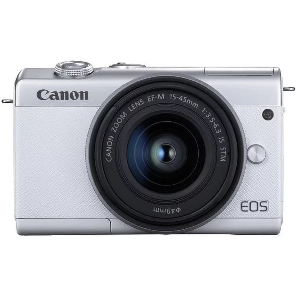 Battery Camera More Mirrorless EOS M200 Canon with Digital Spare (White) + Kit 128GB Card 15-45mm Lens with + Memory