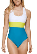 Colorblocked BLUE US AEGEAN Cross-Back One-Piece Calvin Klein Swimsuit, 4