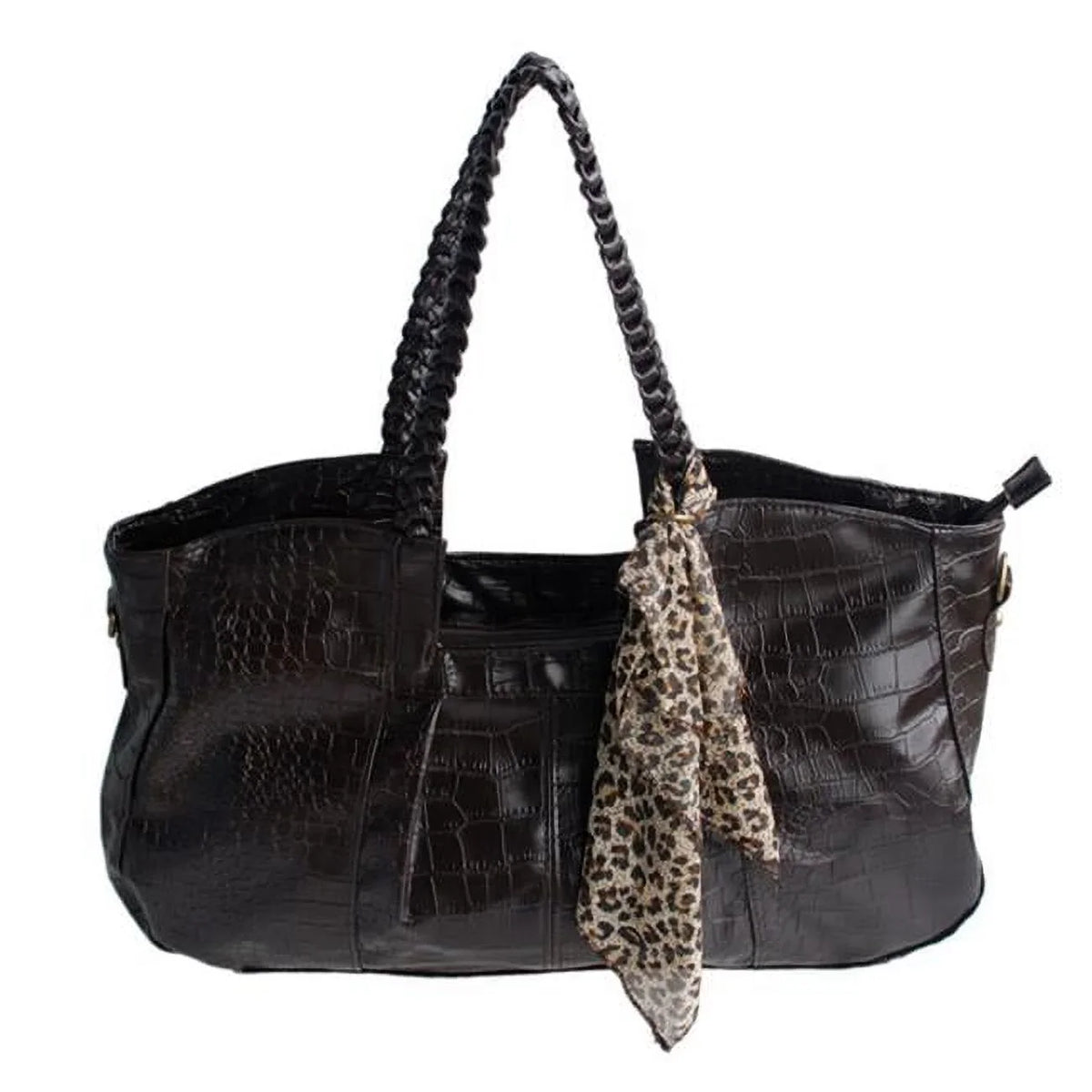 A Shoulder Handbag Double Handle XXK177-COFFEE Satchel Leatherette Bag Coffee Charm scarf Bag with Beauty