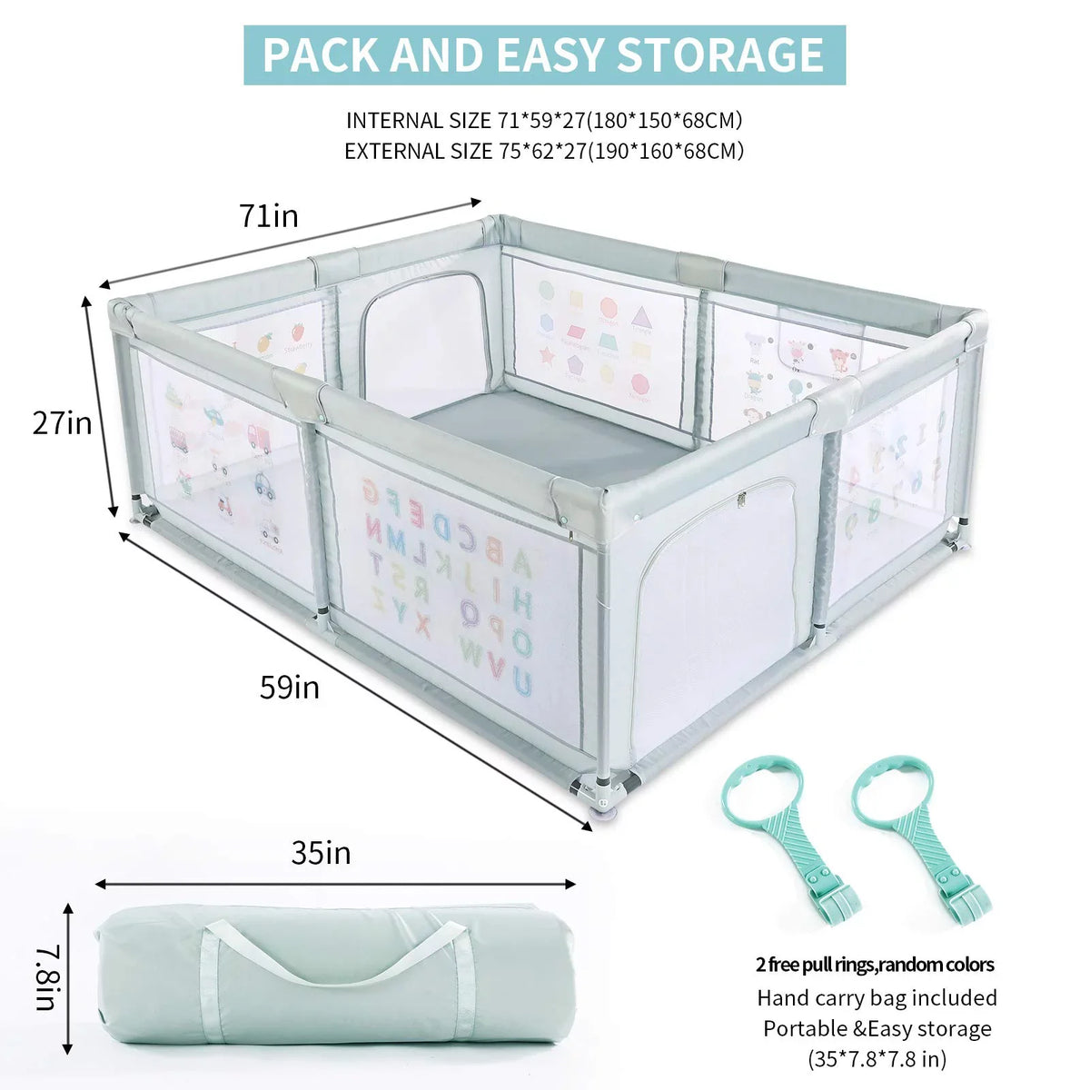 for with Two Yard Pull Nordmiex 59*70*27 Playpen Rings, Play Baby Safety Baby inch