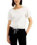 White Size Drawstring Top Donna Sleeve Small Women's Puff Karan