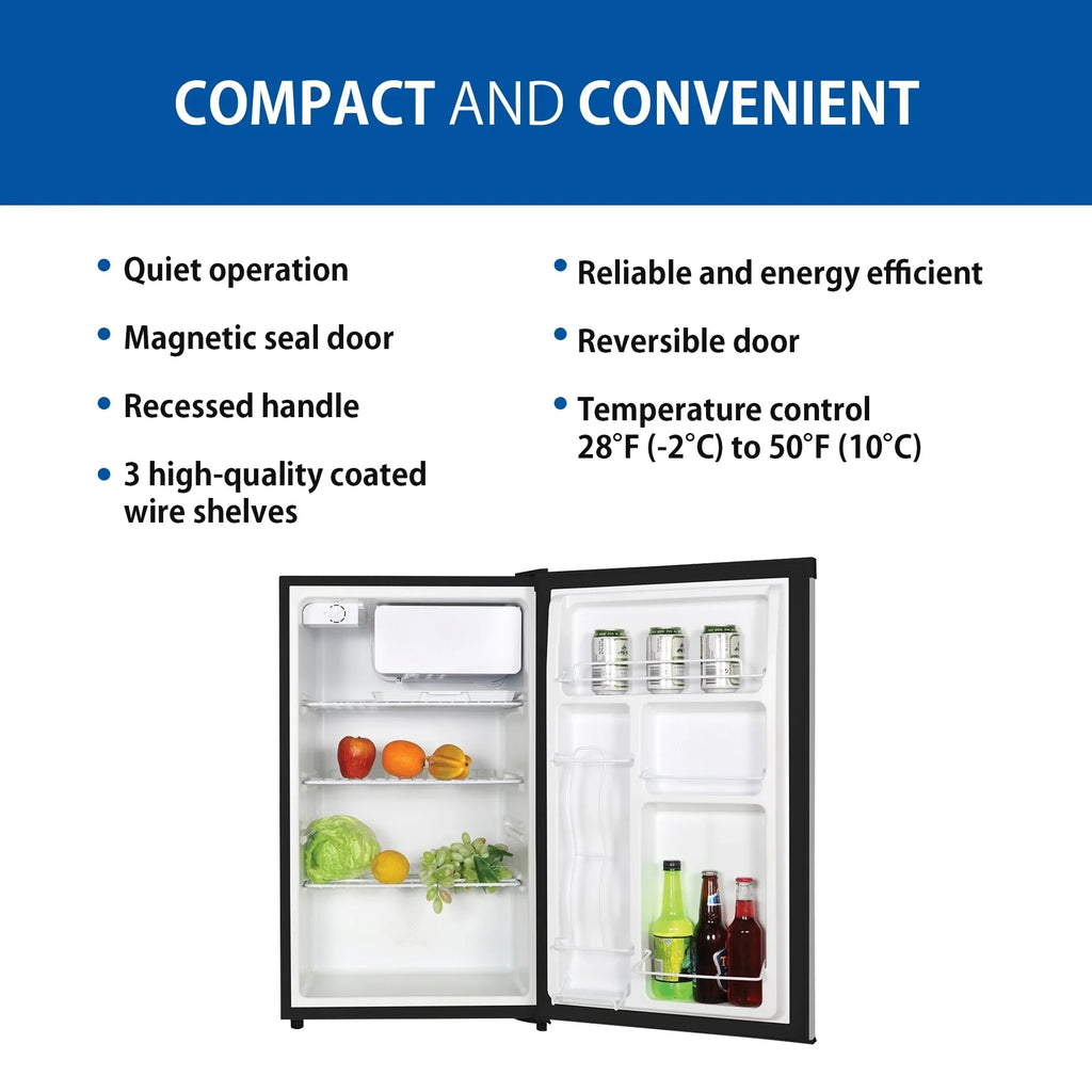 Koolatron Freezer Steel Fridge 4.4 Cu Stainless Compact Ft (124L) Refridgerator with