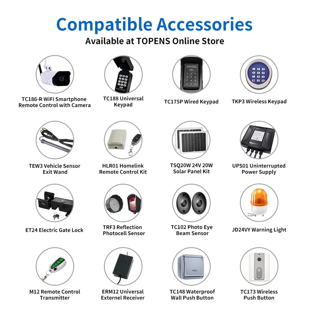 Motor Single for Solar Single with Kit Up A5S 16ft, Remote Duty Opener Gates Automatic Compatible TOPENS Gate Operator Medium Powered Control to Battery Swing Swing Gate Gate