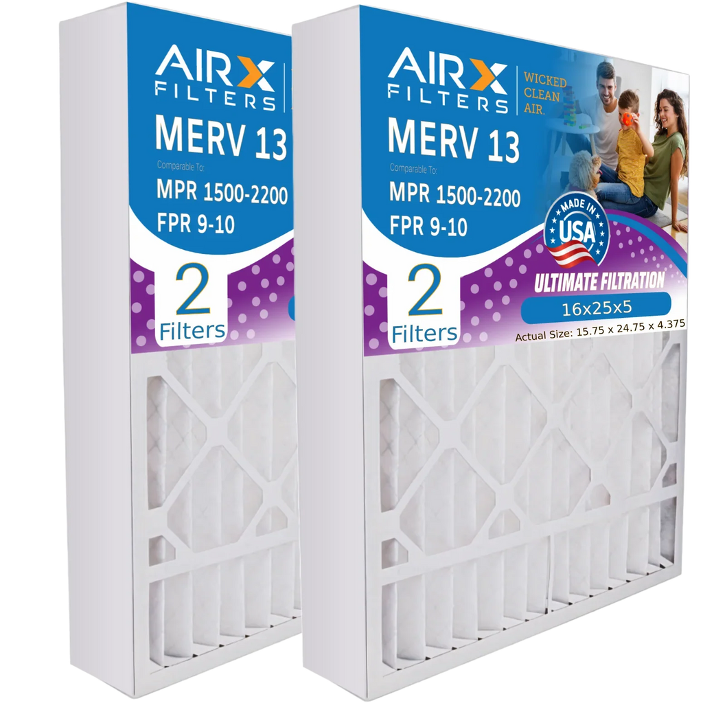 9 MERV 16x25x5 13 by - 16x25x5 1500 Premium Air USA Pack Filter to 2200 Filter FILXXCAR0016 with FPR AIR. AIRX FILTERS Furnace 2 CLEAN Compatible Comparable WICKED Made Carrier MPR Bryant &