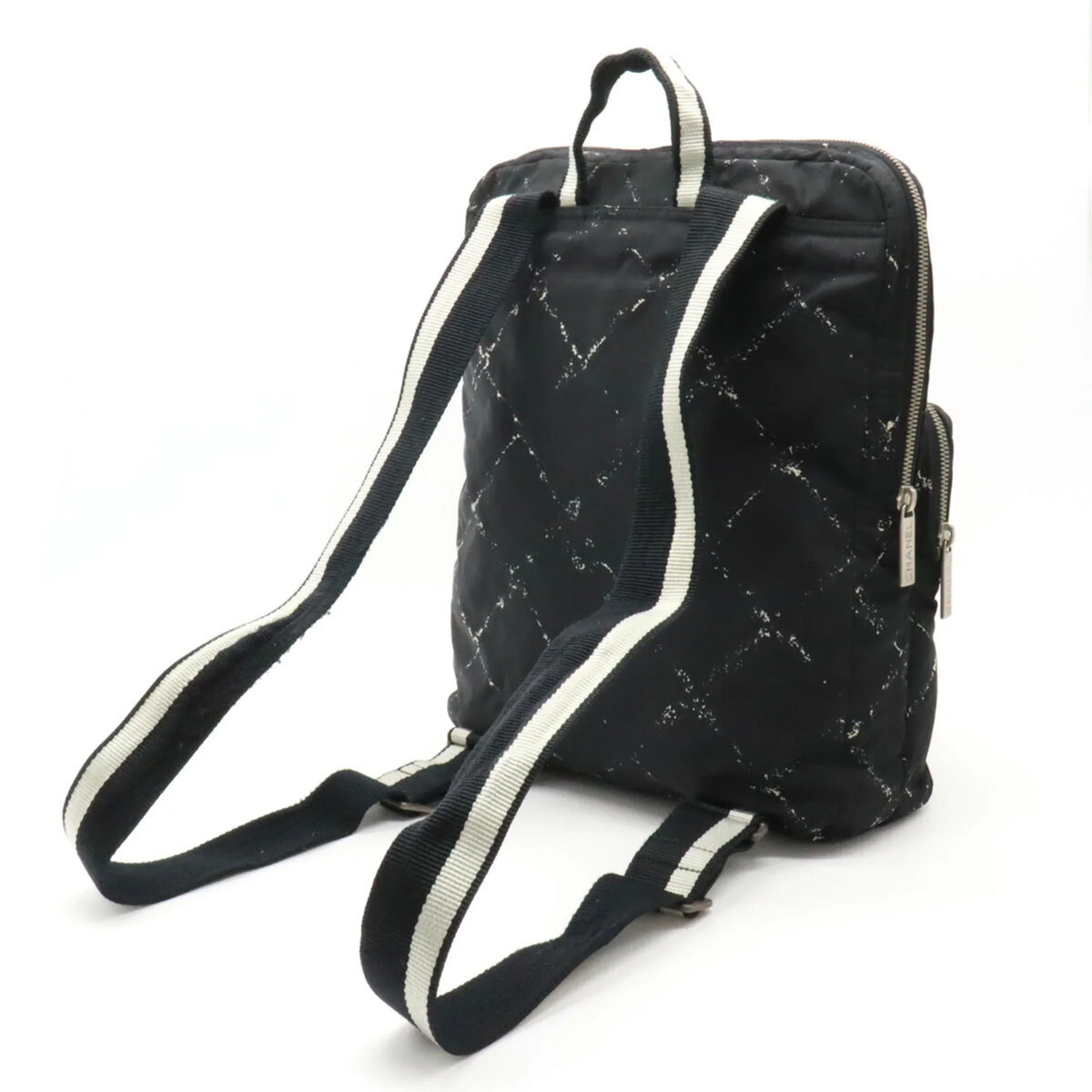 Daypack (Good) Jacquard Pre-Owned Nylon Old Rucksack Line Backpack Travel Chanel Black CHANEL