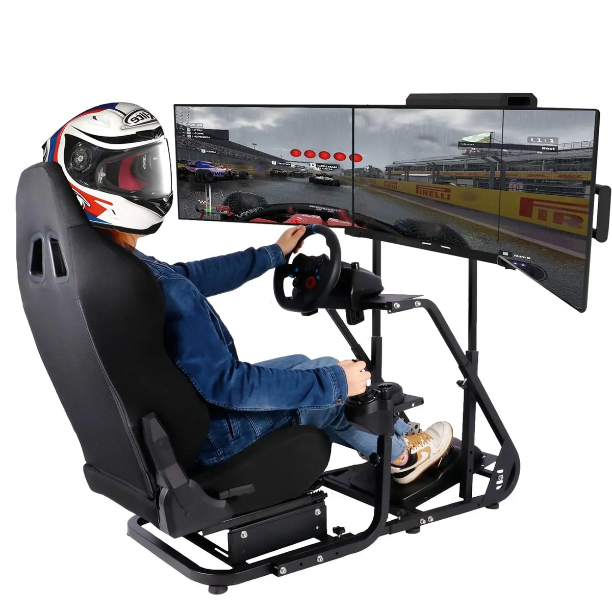 for Without Bracket Adjustable Display G27 G920 Monitor Frame Stand Stand Logitech G29 Racing G25 Frame Seat for Cockpit G923, Cockpit Simulator fit TV Thrustmaster,Fanatec, FEIRO Cockpit Racing