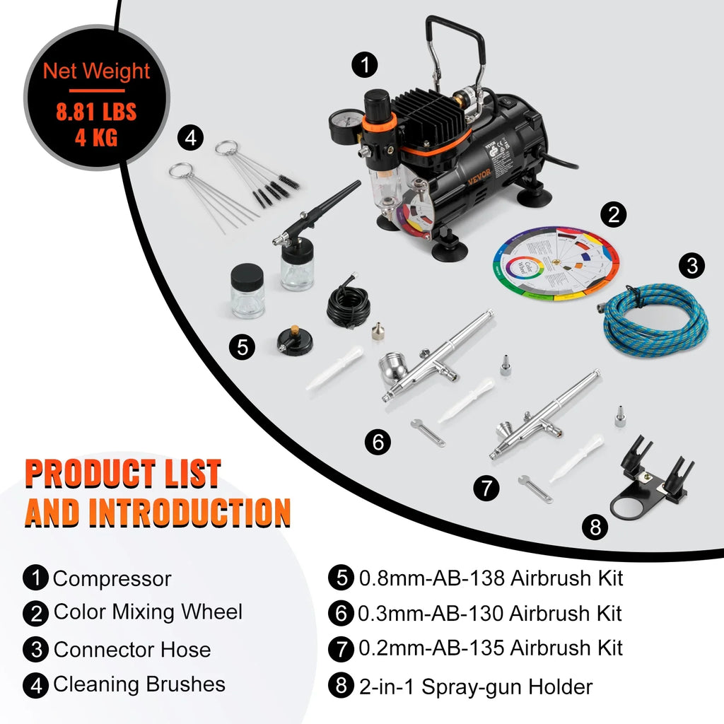 Tatto VEVOR Multi-purpose Professional Set Airbrush Nail Feed Art Airbrushing with Airbrush Airbrushes, with Cookie Dual-action Gravity Compressor, Kit setup Kit,