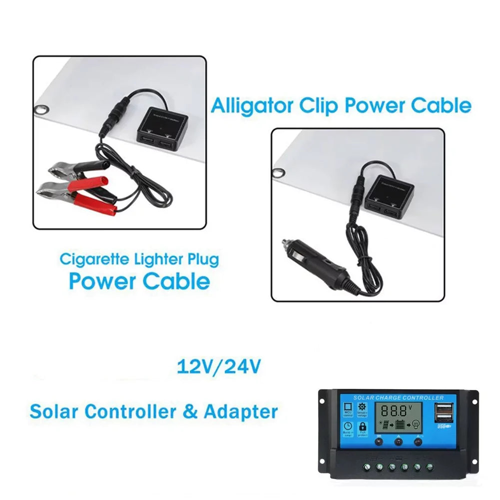 RV Monocrystalline Marine Panel 25W for PWM Waterproof 100A Controller, Nebublu Kit Solar with Cellphone Plate Dual Charging USB 18V Recharger, 12/24V Solar