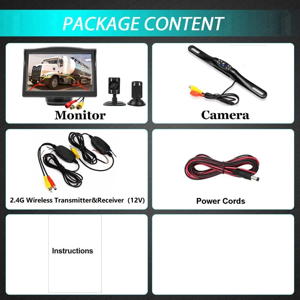 Rear Camera 5" View setup Monitor Car Backup HD Night Parking Vision Wireless +