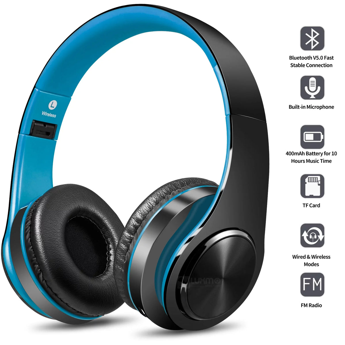 Headphones, D422 Bluetooth Blue, Over-Ear Noise-Canceling Luxmo
