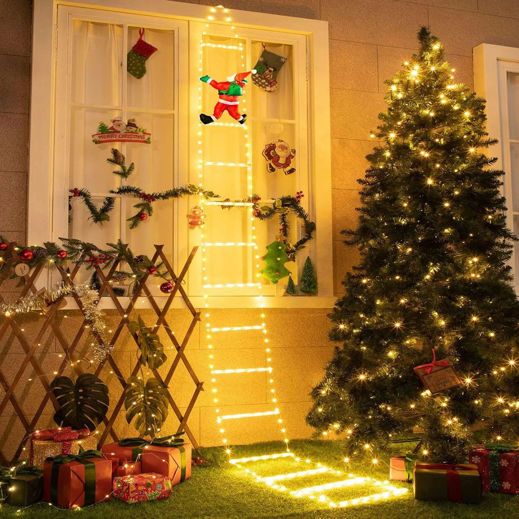 Climbling Home Santa Christmas with Claus for Garden 10.5 Xmas Outdoor Wall Ladder ft Porch Led Waterroof Lights Roof Xmas Lights Lights Tree Lava Decor