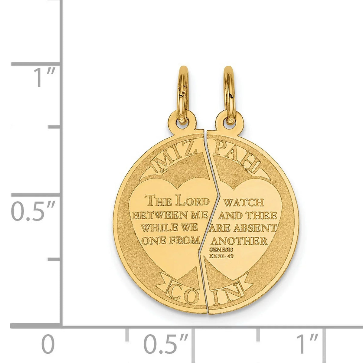 Emotional x 20 31:49 mm Round Yellow Genesis Charm Mizpah Apart 26 Break Words Bond Coin mm On 14k Gold