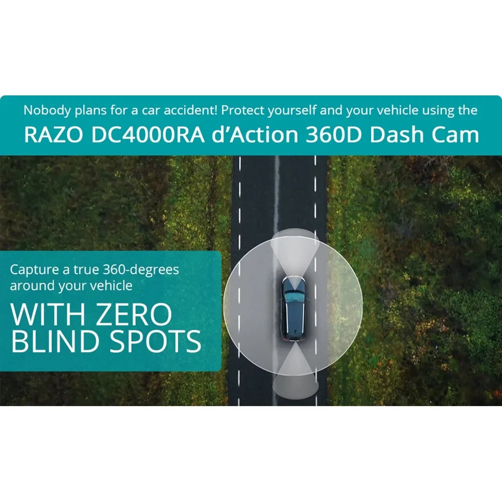 microSD 3-Ch Spots, 32GB Surroundings Razo Blind All Cam Once, All (Open DC4000RA, Card Detection with Records - Box) at Built-in Simultaneous Recording, GPS, 360-Degree G-Sensor Impact Covering Dash