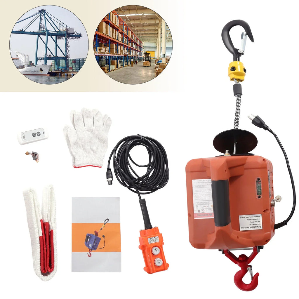 Hoist 110V Winch Portable Electric Kit 3-in-1 LBS ZhdnBhnos Remote Lift Control Wireless Crane 1100