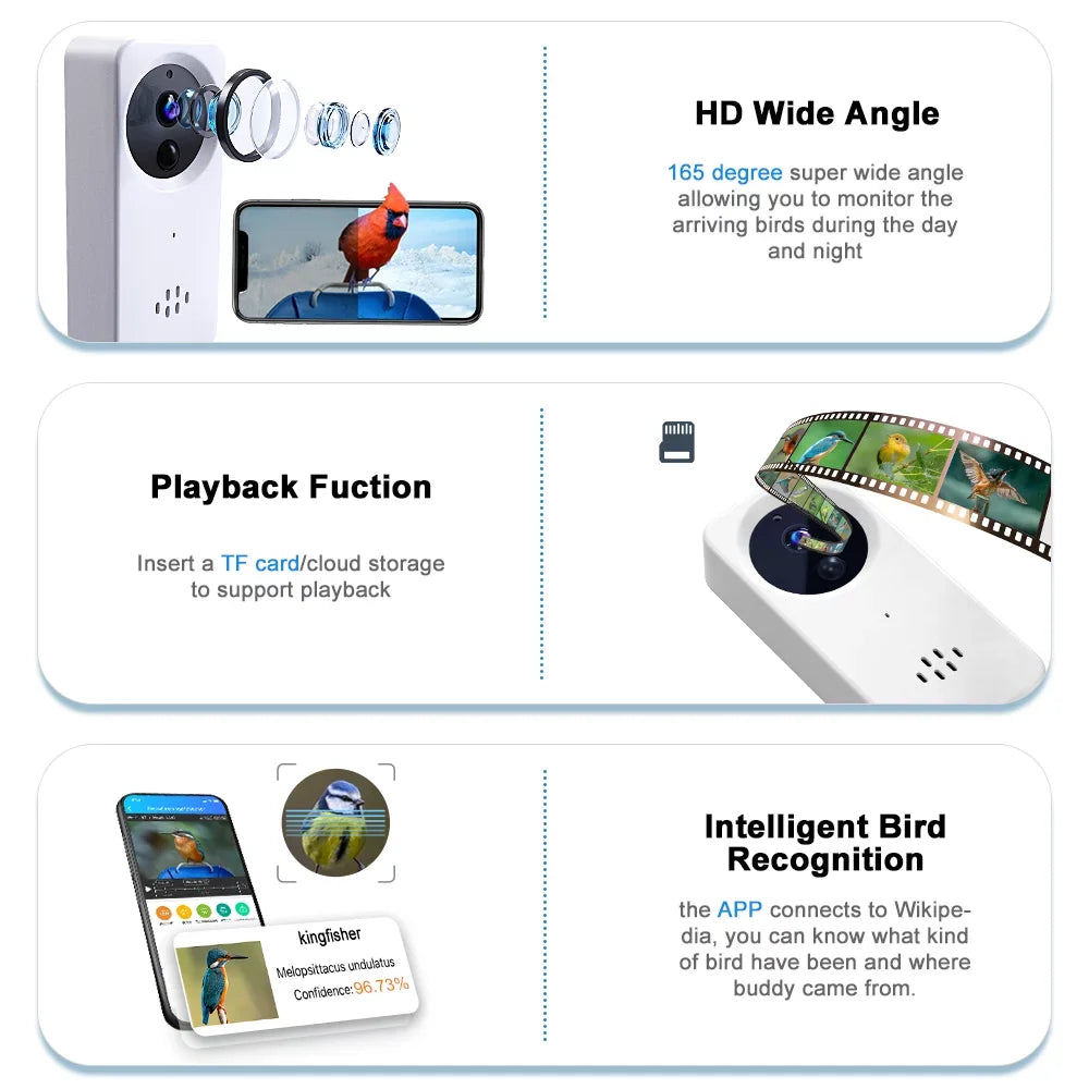 Notification, Recognition App Battery , Wild Feeder Camera, Feeder, Bird Automatic Bird House+ with Outdoor Smart Bird AI Bird Sensing, Rechargeable
