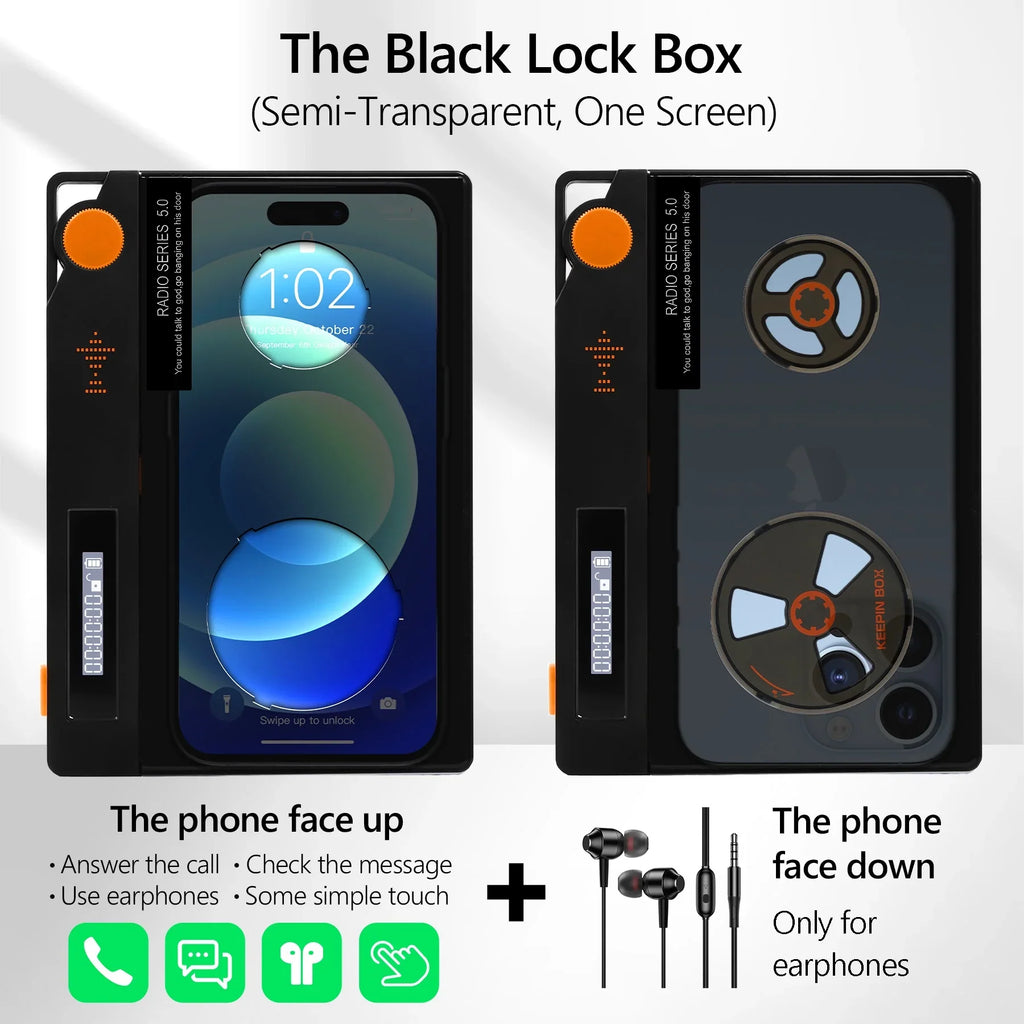 Box with on Phone Cover, Screen) (L Prevent Cell Black-One Box Real Lock Phone for Lock Portable Life Focus 6.7x3.5x0.7, to Semi-Transparent Phone With Timed Help Timer, Addiction,