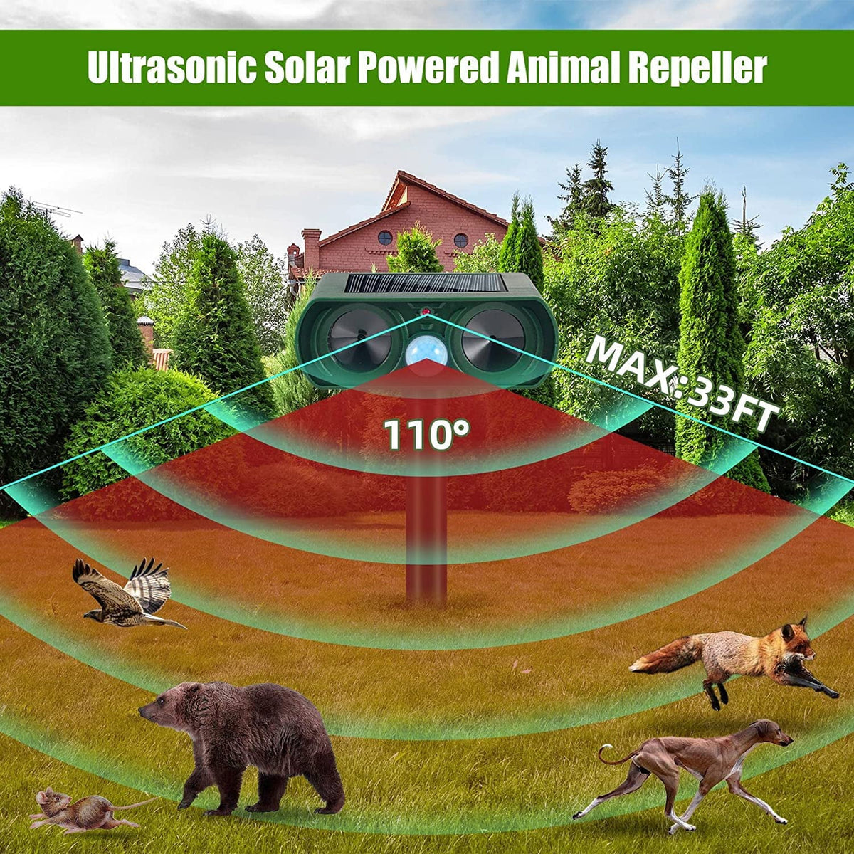 Animal Outdoor Ultrasonic Away Mouse Keep PIR Dog Cat Sensor Repellent Repeller Repeller Fox Deer Waterproof Lights Raccoon Animal with Pack 2 Animal Solar Flashing & Deterrent to Pest