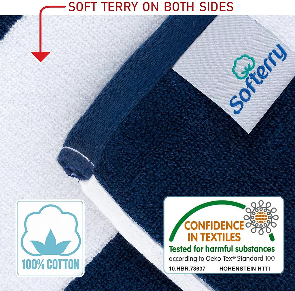 inch & 1) Yacht Terry 72 x style Extra Double Soft Large Beach Classic 100% Pool Resort Luxury Towel Dyed Stripe Yarn Prime 40 Cotton Hotel Cabana (Navy,