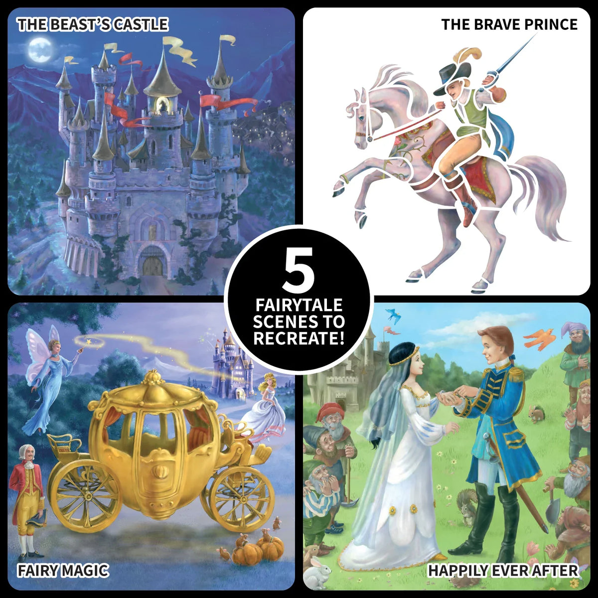 Kit Kits 5 Princess Scenes Stories, To Spicebox Activity Imagine And Kids It Art Recreate, For Stencil Fairytale Art Drawing Children's Stencil
