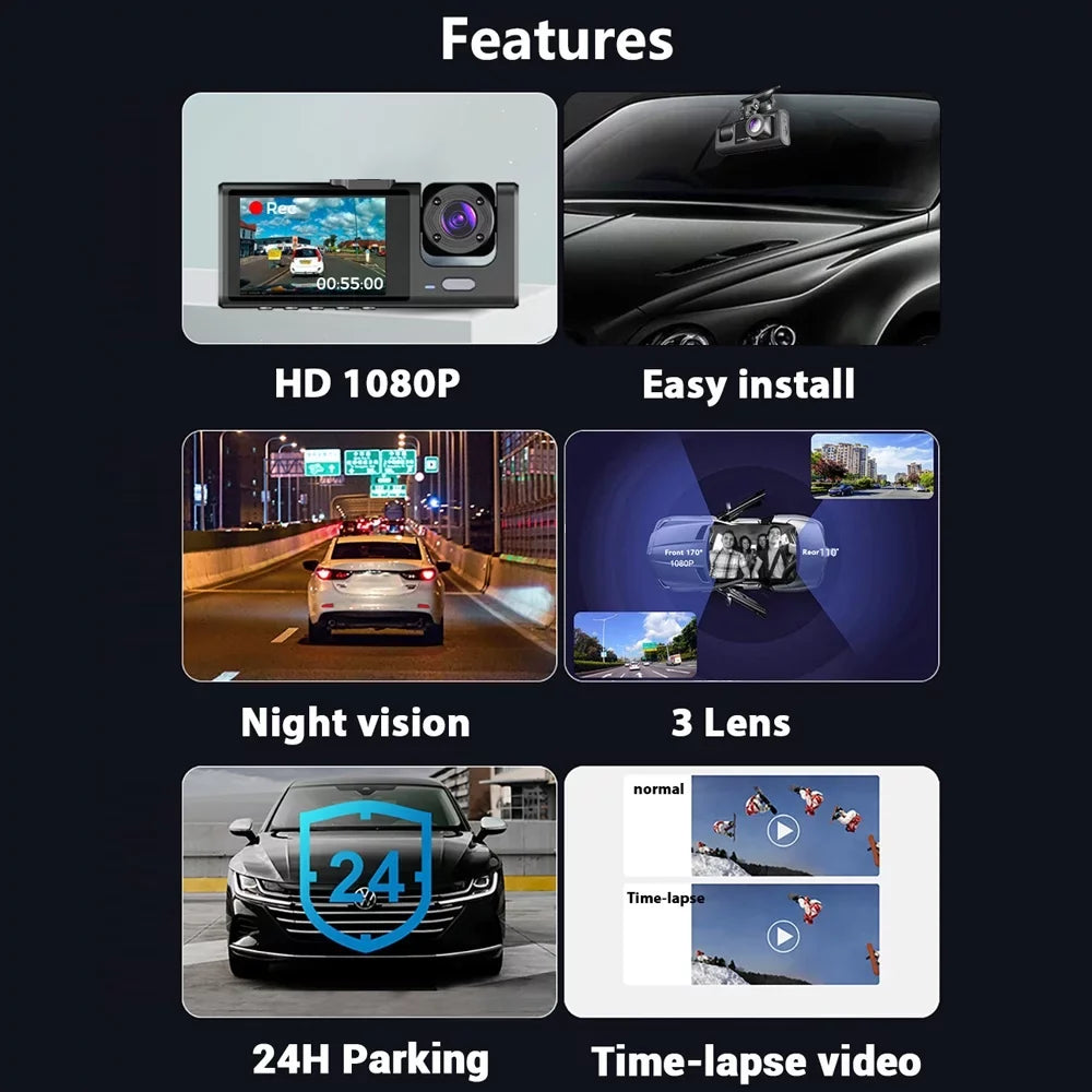 Cam Dash Car Rearview Recorder and WiFi Mirror Video Auto Features 3 Clear Interconnection, with Safety Pinnaco Cameras,