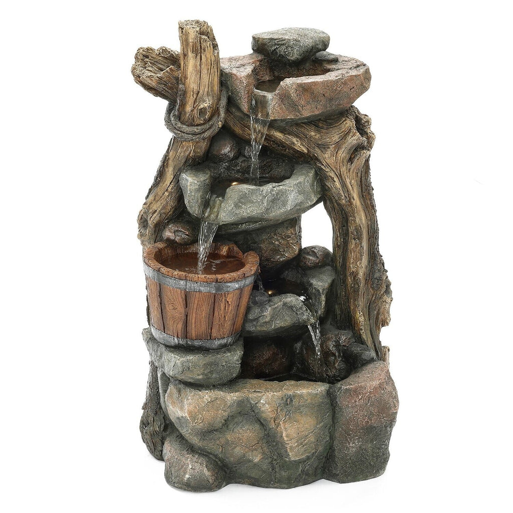 Barrel Outdoor Fountain Wall Lights And Resin With Stacked Led Nice HomeStock Naturally Rock