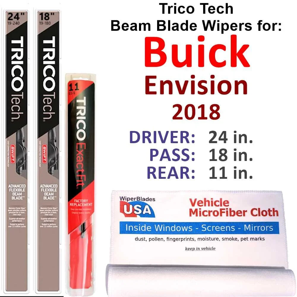 Wipers Buick Envision w/Rear Wiper Beam 2018 (Set of 3) Blade
