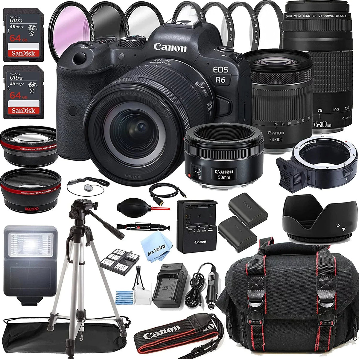 '+ f/4-7.1 Lens 43pc STM Memory 24-105mm f/1.8 128GB Case F/4-5.6 EOS III 75-300mm Camera + + STM 50mm Mirrorless RF Lens + with Filters Bundle + Canon Tripod Digital Lens R6 +