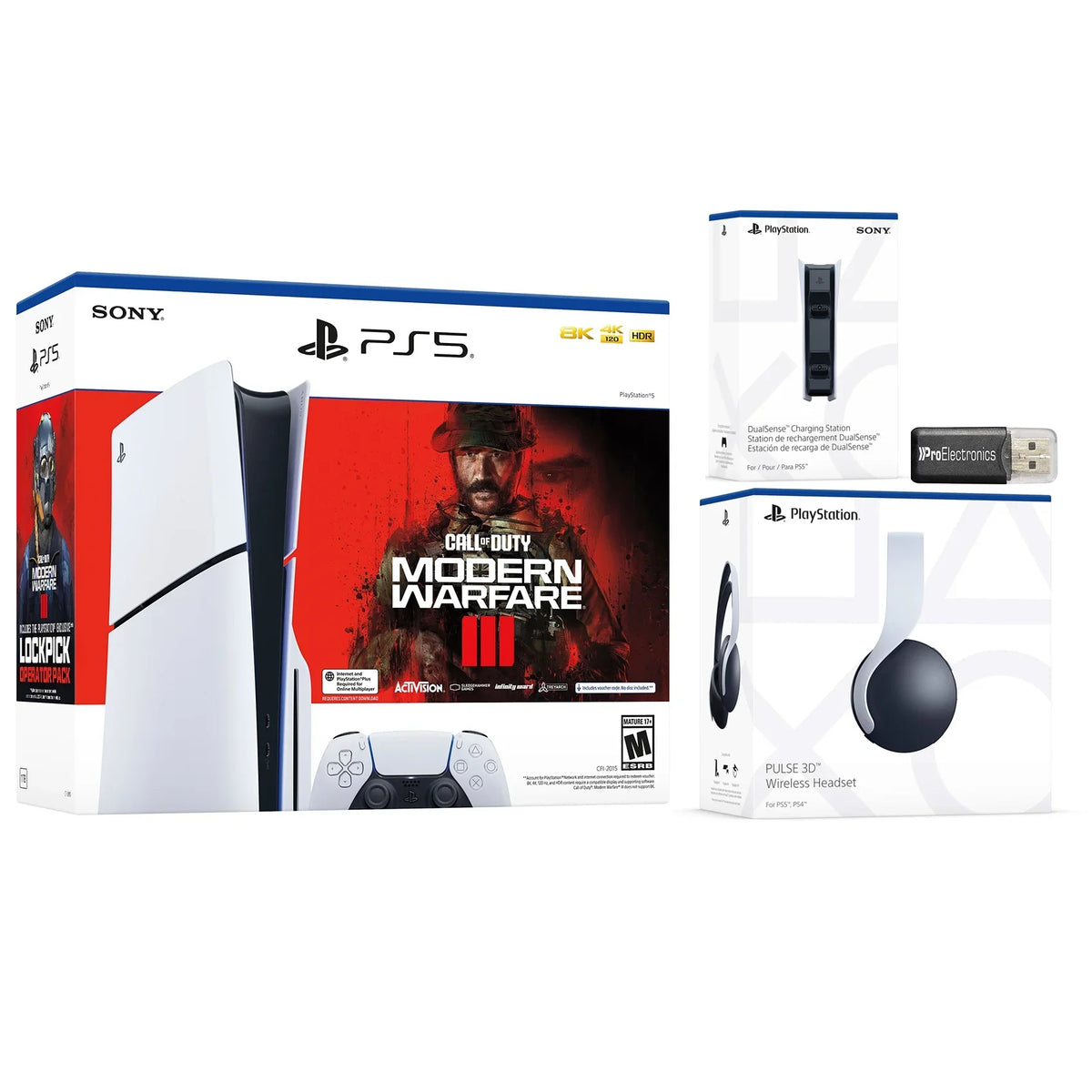 Modern with Station Bundle MicroSD 3 Headset, 3D Black Slim Disc Wireless Sony PlayStation Gaming 5 Call Reader Duty Warfare Charging Card and Pulse of USB