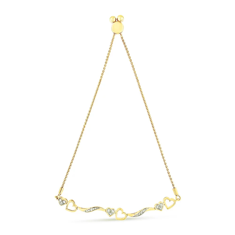 Gold Color, Plated Clarity) Adjustable Silver 14K Diamond Sterling Yellow I3 Hearts 1/10 Bracelet .925 and (I-J Cttw Wave 4"-10" Bolo