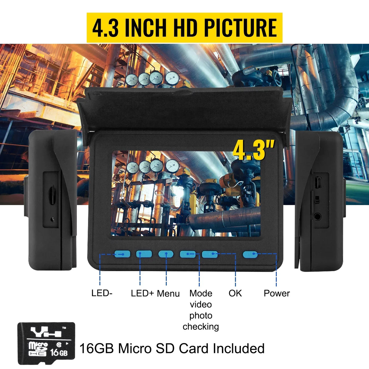 Camera LCD Pipeline Camera FT, Monitor with 6PCS BENTISM Lithium Sewer Function, Camera LED, Camera, 4.3 Inch 98.4 Duct 8500MAH Inspection DVR Battery, Inspection Pipe 30M TFT