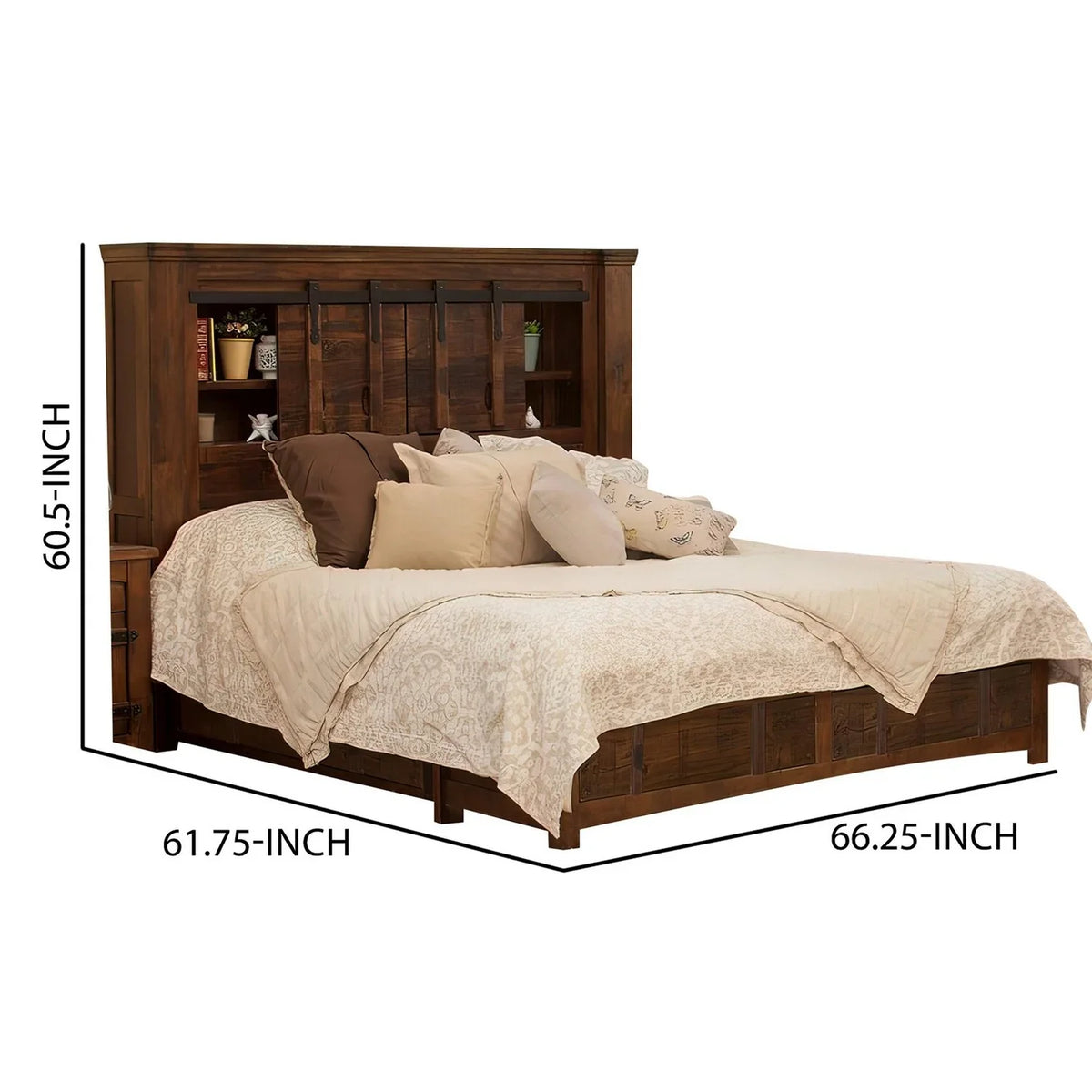 Fixed 2 Drawers, Brown Shelves, Finish Benjara Size King Maye Rustic Bed, Deep