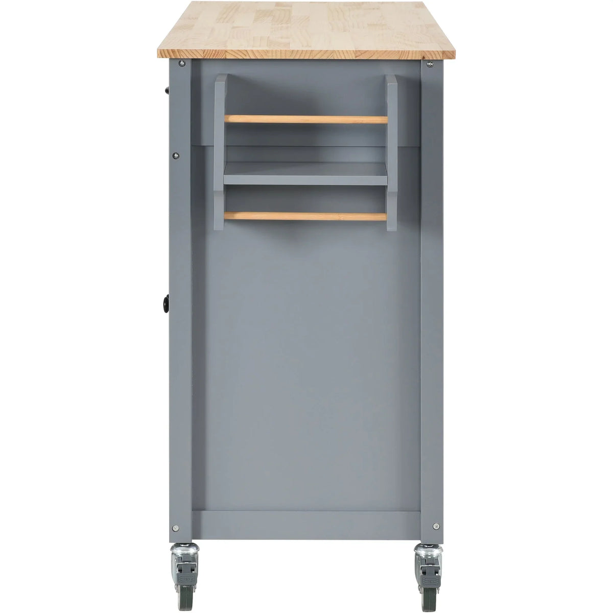 Kitchen Wood Locking - Blue Wheels Grey Top Island Solid Granite with Cart and