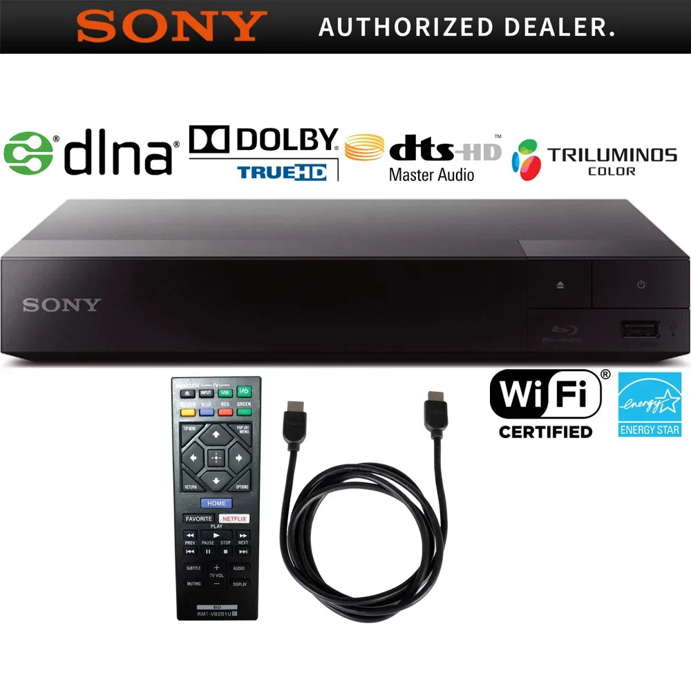Player Sony 6ft HDMI Streaming with with Disc (BDP-S3700) Wi-Fi Cable Speed Blu-ray High