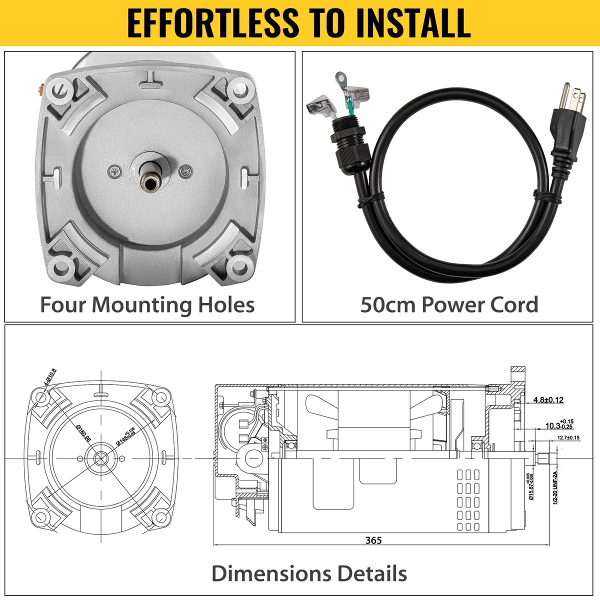 Motor, , Motor 7.88/15.5 230/115 Replacement rpm, 1.1 Factor, Pool 1.5 Service amps, Enclosure, Square Motor, ODP PSC, volts, Flange VEVOR Pool 1 Pool Frame, Pump speed, 3463 Kit 56Y Swimming
