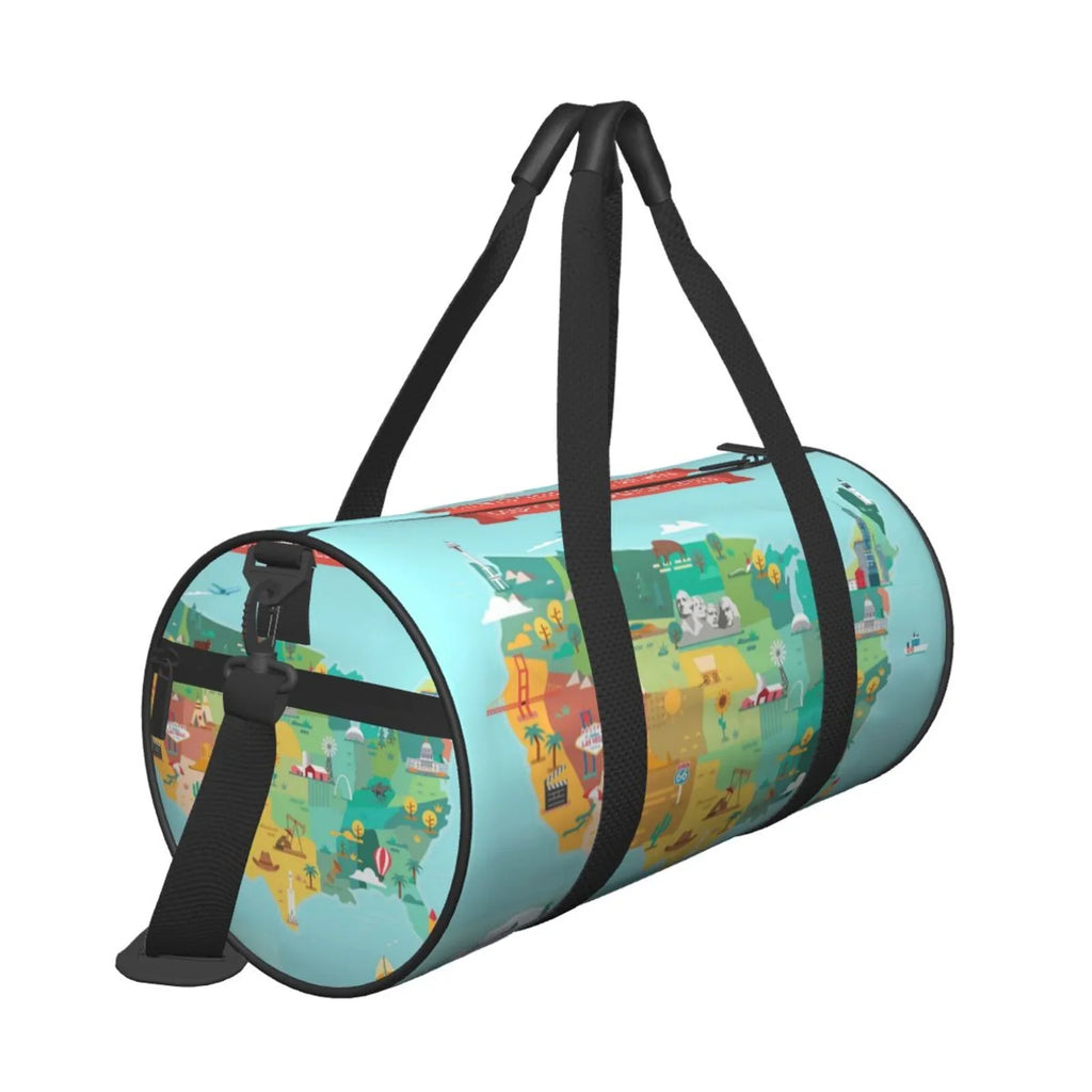 with Travel Capacity Map Cylinder USA Bag Tourist Sports Pocket Bag Coaee Large Compartment and Luggage Gym Waterproof Bag