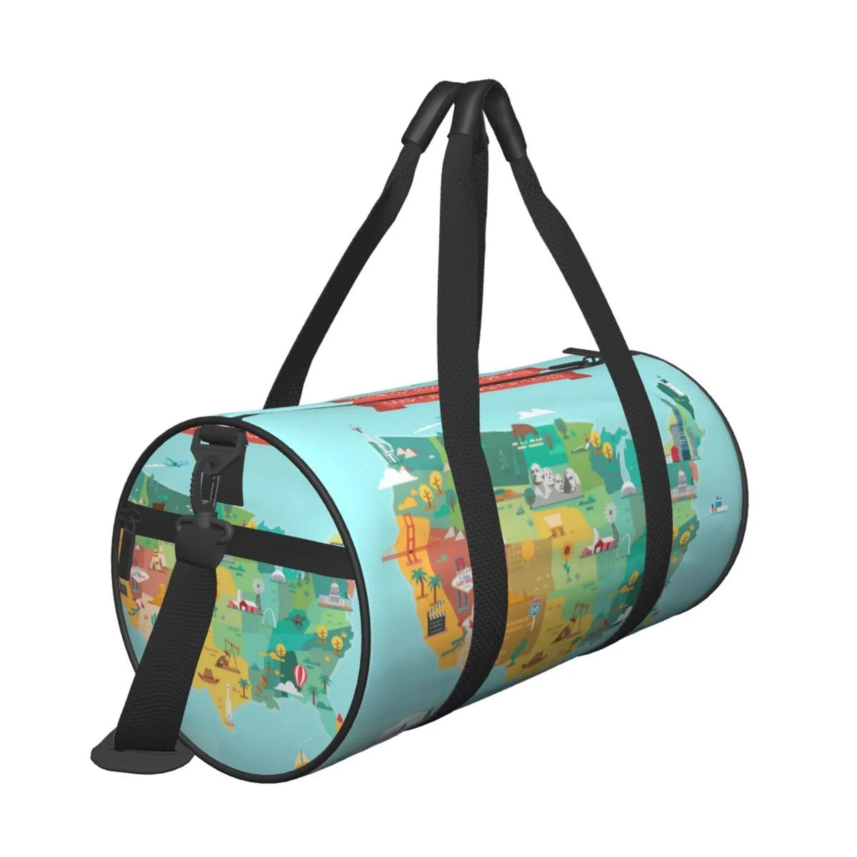 with Travel Capacity Map Cylinder USA Bag Tourist Sports Pocket Bag Coaee Large Compartment and Luggage Gym Waterproof Bag