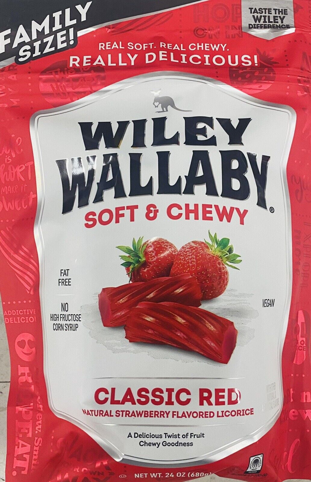 Chewy SIZE Licorice 24 & Soft Bag Oz Classic FAMILY Wiley Red Wallaby STRAWBERRY