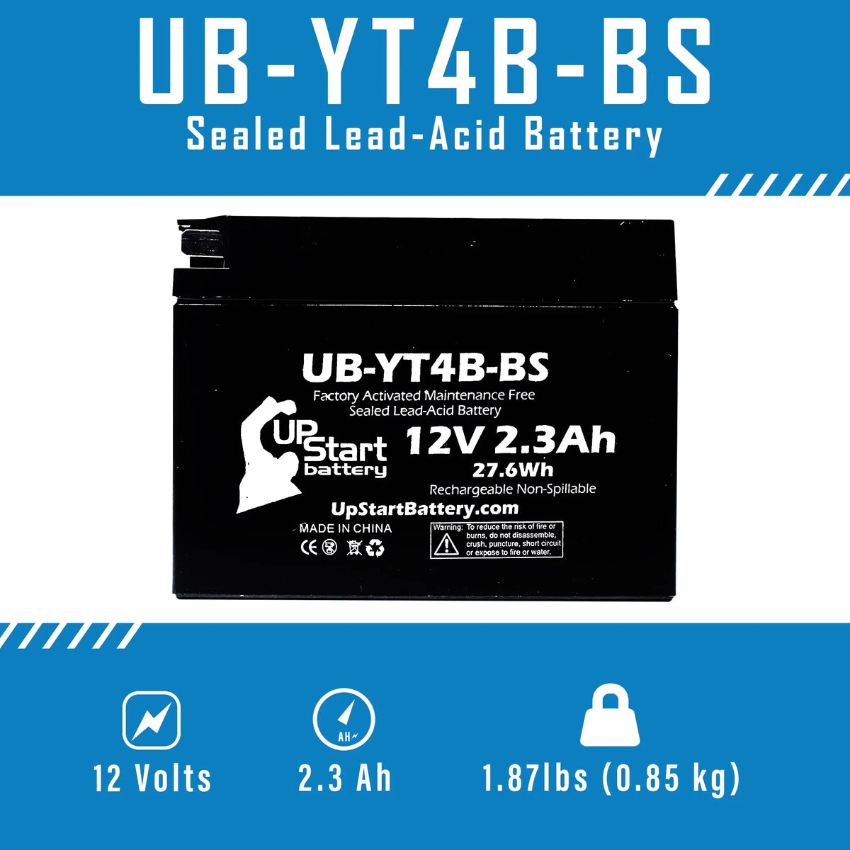 Yamaha Free, UB-YT4B-BS Replacement 12V, Maintenance Activated, 2.3Ah, SR400 UpStart for 3-Pack Battery Battery Factory Motorcycle 400CC 2008 -