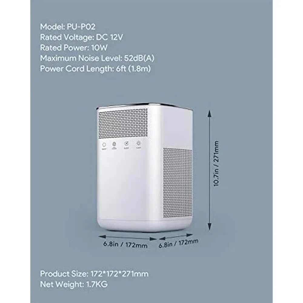 for Home with Touch Large Purifier LED Room Button, HEPA, True Activated 3M Pets Light, for HEPA Night Carbon Bedroom Air White Office Filter