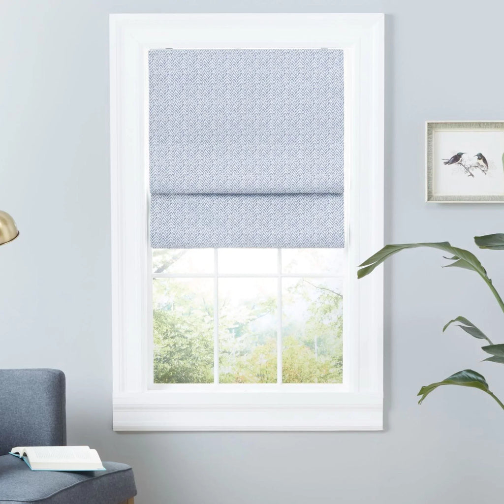 Blackout Esme Exclusive Home Roman Shade, Blue 34"x64", Total Slate