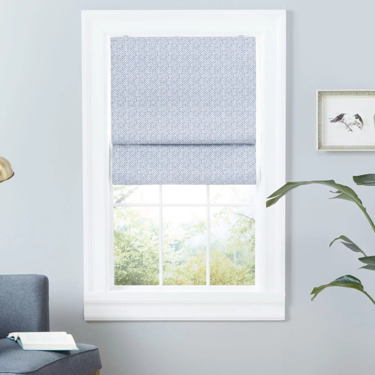 Blackout Esme Exclusive Home Roman Shade, Blue 34"x64", Total Slate