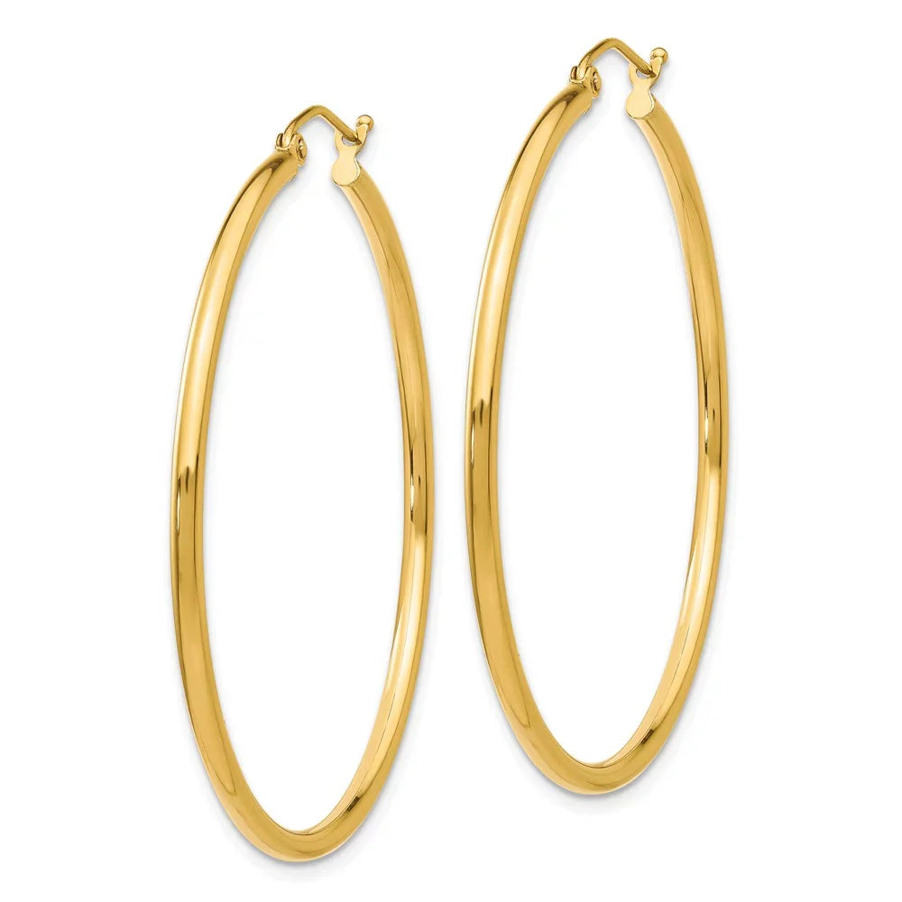Hoop Teens; and Gold 14kt for Earrings; Real Men Adults 2mm Polished Tube Lightweight Women Yellow for and